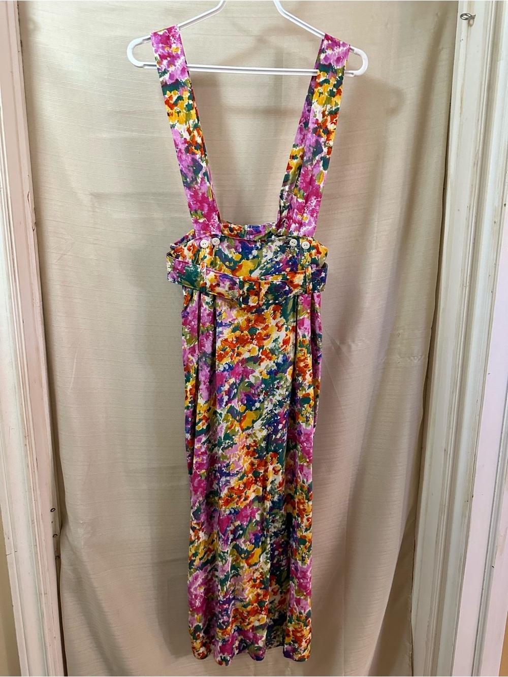 Metroline Vintage 90s Floral Rayon Suspender Pinafore Dress Size 6